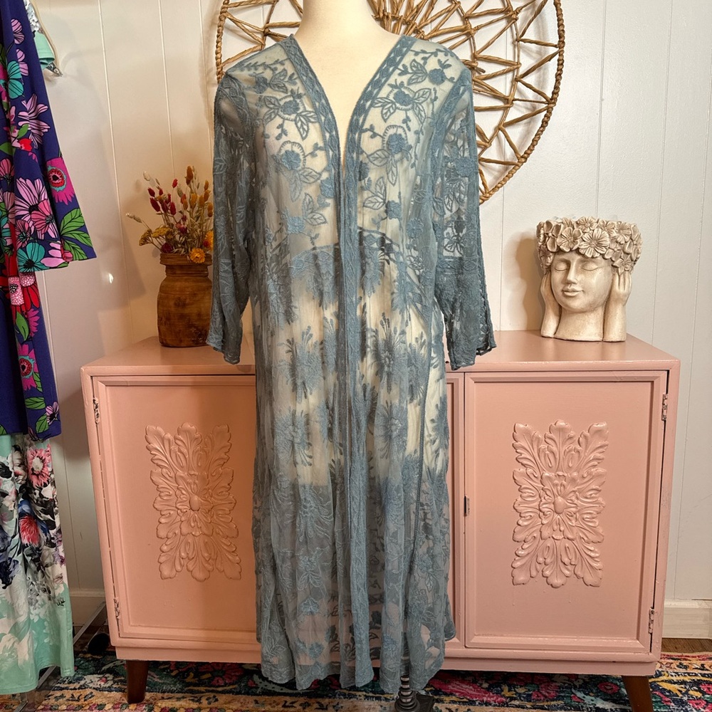 Lane‎ Bryant Sheer teal Floral kimono